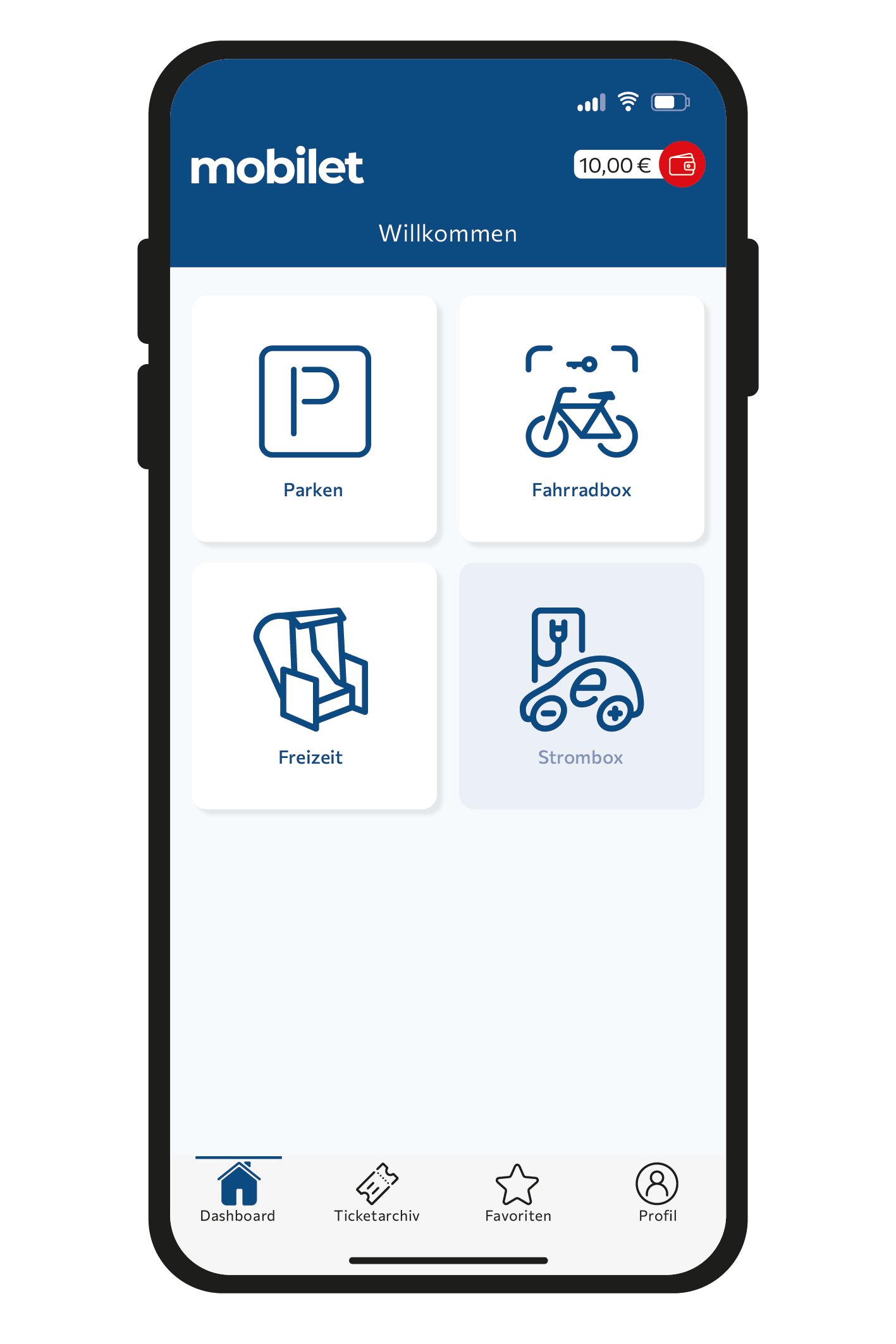 mobilet App Dashboard mit Übersicht der verfügbaren Fahrradboxen