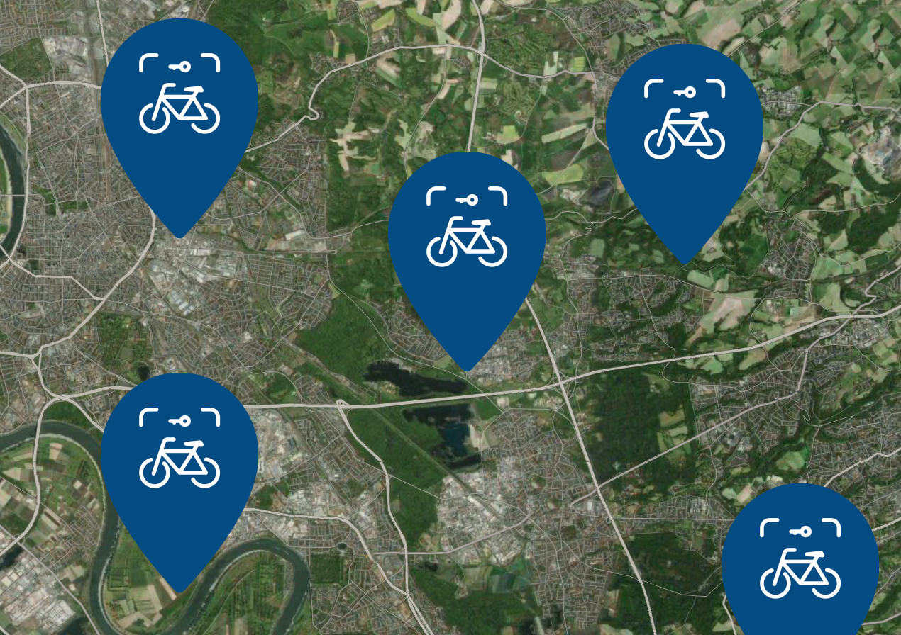 Kartenausschnitt mit zwei Fahrradbox-Standorten