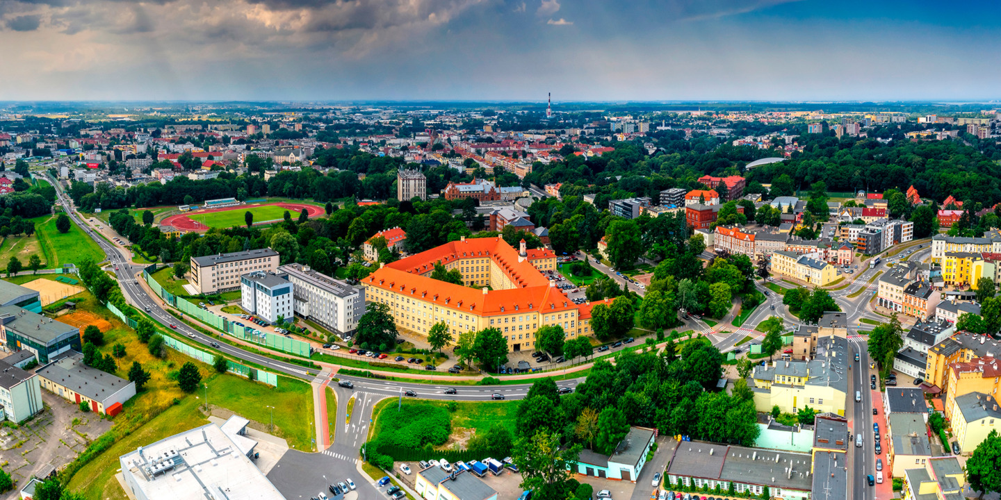 Panorama Koszalina - strefa płatnego parkowania, opłata przez aplikację Mobilet zamiast parkomatu