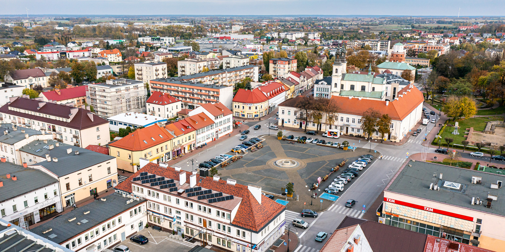Widok z lotu ptaka na Rynek i centrum miasta Wieluń - strefa płatnego parkowania - mobilet.pl zamiast parkometrów