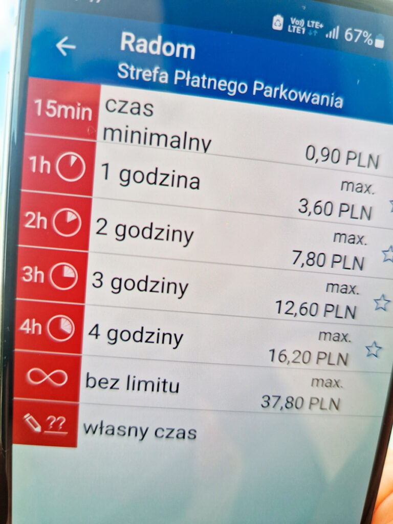 Ekran wyboru czasu parkowania w aplikacji Mobilet
