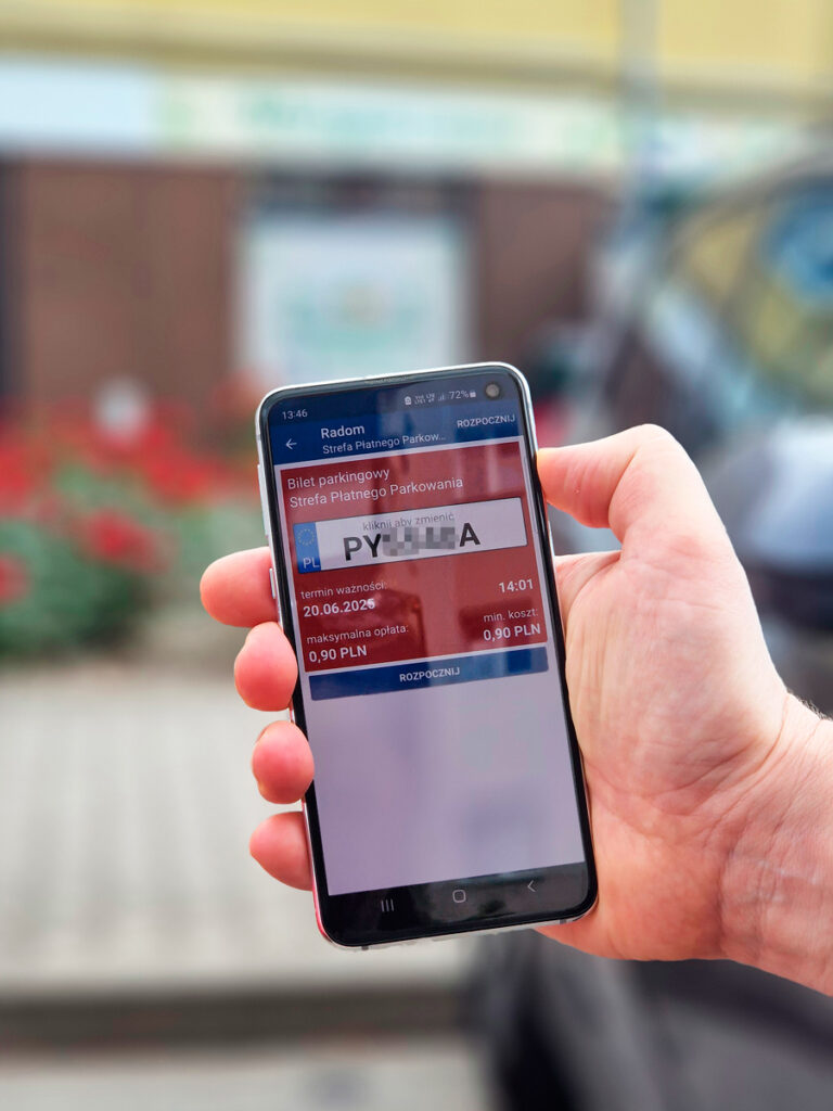Ekran podsumowania wybranych opcji parkowania w Mobilecie