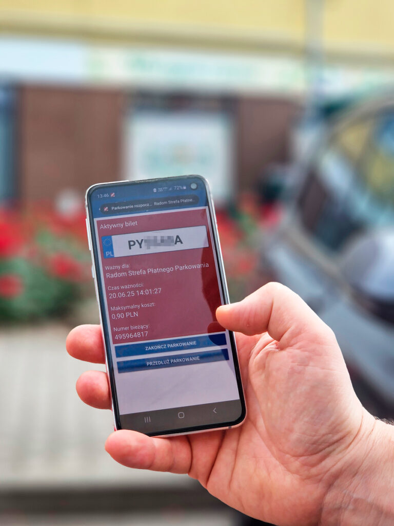 Ekran potwierdzenia parkowania w Mobilecie