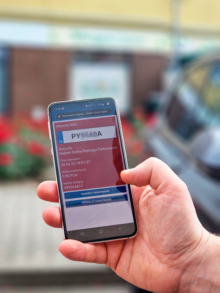 Ekran potwierdzenia parkowania w Mobilecie