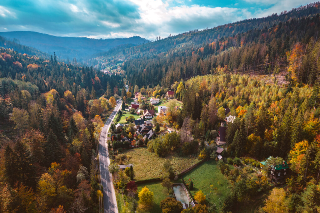 Wisła i Beskid Śląski - widok z góry