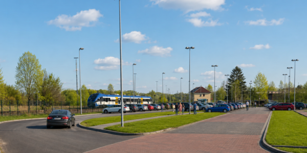 Parking P+R przy dworcu Küstrin-Kietz - płatne parkowanie z aplikacją Mobilet tuż za polską granicą.